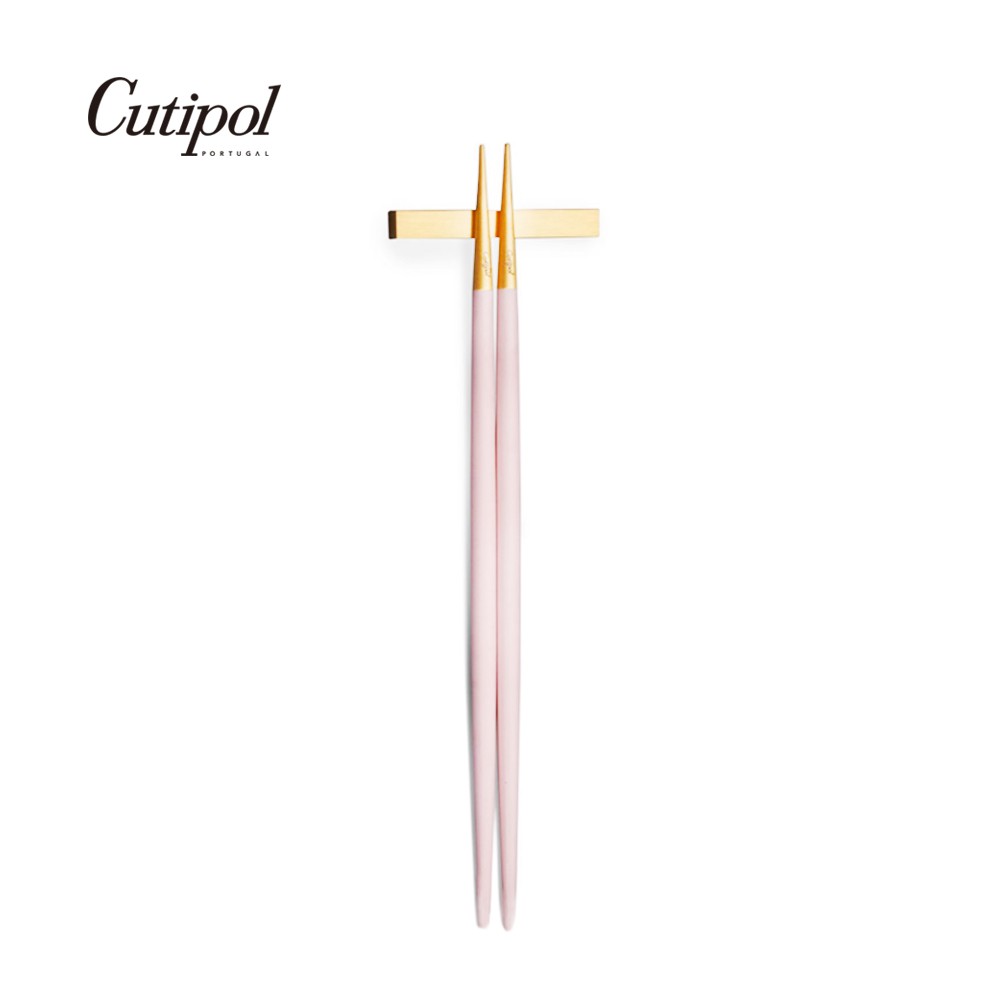 【Cutipol】GOA系列-粉紅金霧面不銹鋼-22cm筷子+筷架 葡萄牙手工餐具