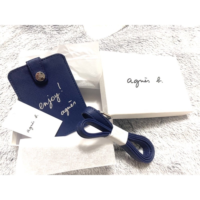 【agnes b.】防刮皮革直式證件套(藍)