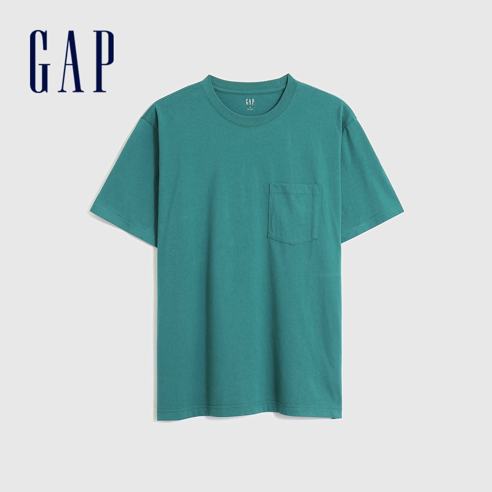 Gap 男女同款 純棉素色短袖T恤 厚磅密織親膚系列-綠色(690357)