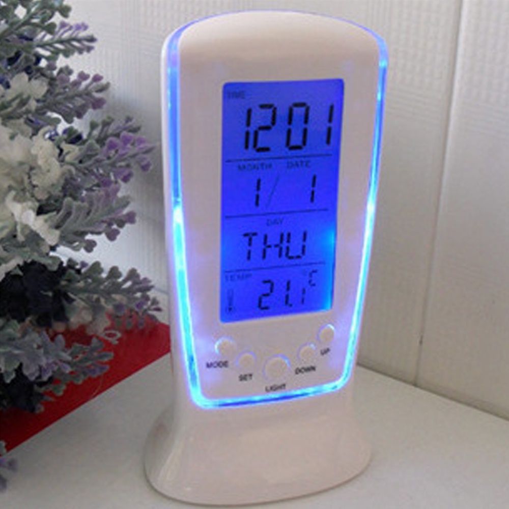 數字日曆溫度 Led 數字鬧鐘, 帶藍色背光電子日曆溫度計 Led 時鐘帶時間