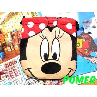 ☆POMER☆ 迪士尼授權正品米妮 Minnie 可愛大臉鮮艷毛料收納袋束口袋化妝包拍立得相機包