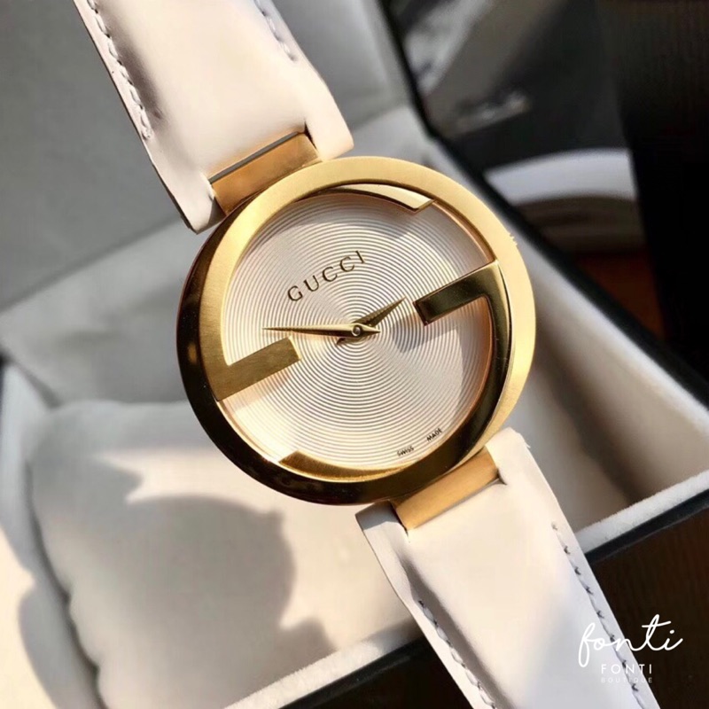 Gucci 金白黑雙g 黑皮革小牛皮手錶古馳gucci錶gucci手錶錶ya 蝦皮購物