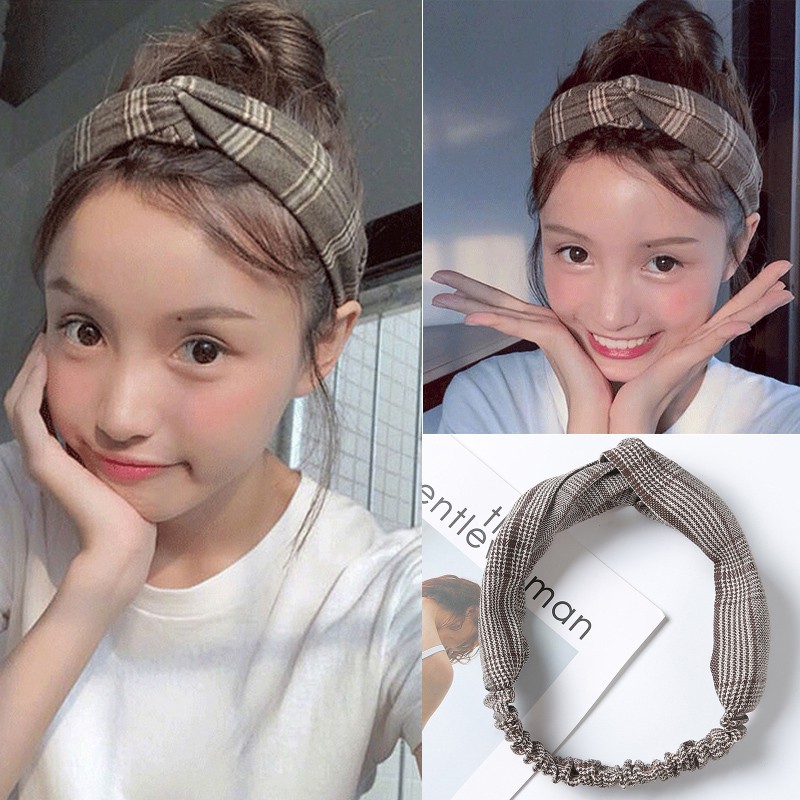 幸運星 現貨批發棕色格子髮帶韓系洗臉化妝髮箍韓劇髮帶韓妞必備韓系髮帶復古髮圈髮箍 蝦皮購物