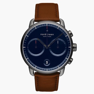 Nordgreen Pioneer先鋒 玫瑰金系列藍面復古棕真皮腕錶42mm(PI42RGLEBRNA)｜