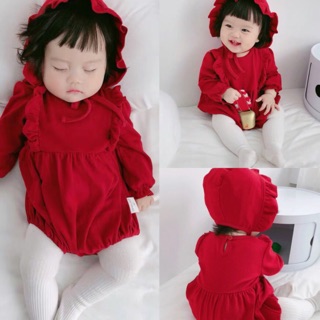❤️臺灣現貨❤️新生兒 連體衣 長袖包屁衣 可愛 紅色嬰兒包臀連體衣三角哈衣春秋款公主女寶寶外出長袖爬爬服