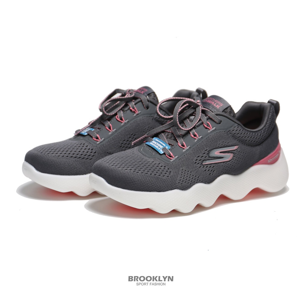 SKECHERS 休閒鞋 GO WALK MASSAGE FIT 灰 粉 馬殺雞 女(布魯克林) 124903GYPK