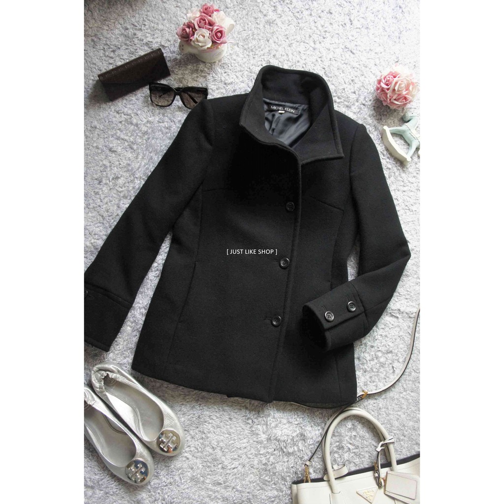 [ JUST LIKE ] 日本OL品牌 Michel klein 喀什米爾+82%毛 高質感立領顯瘦黑色大衣 MK