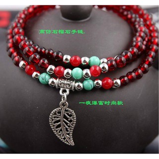 【現貨】JO-0032 (現貨)5M酒紅仿石榴石手鏈 天然手串飾品民族風甜美多層多圈手鍊 (楓葉款-一夜爆富)