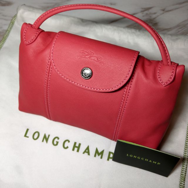 Longchamp Le Pliage Cuir 小羊皮迷你 斜背包/郵差包 玫瑰桃紅