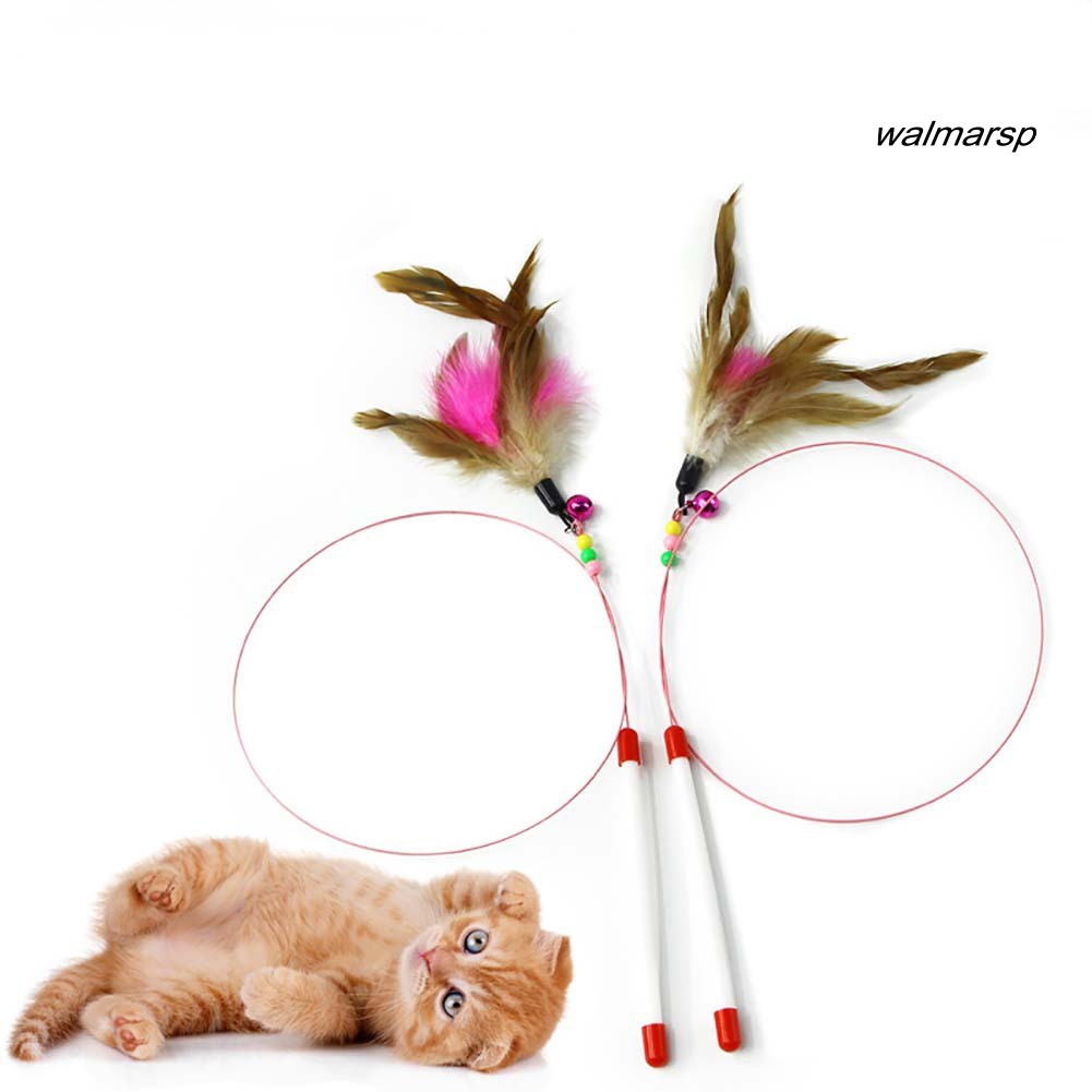[Wal] 1 件彩色羽毛搞笑寵物貓棒鈴塑料互動玩具