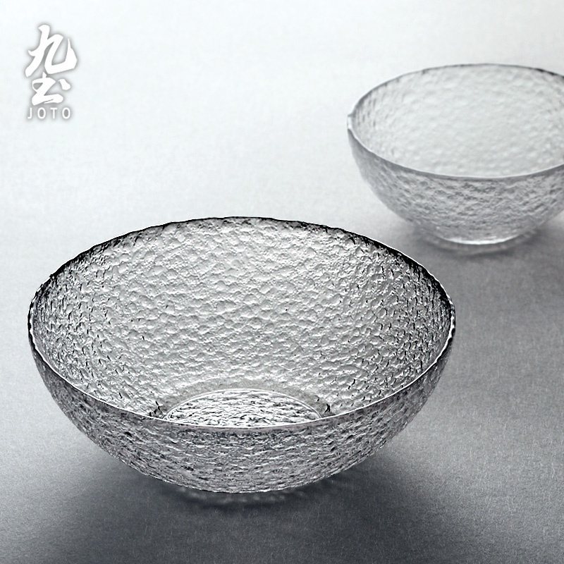 九土錘紋玻璃沙拉碗日式碗手工錘紋玻璃碗沙拉碗家用餐具蔬菜碗水果碗錘紋甜品碗派對碗料理碗冷麵碗零食碗料理碗CJR0382