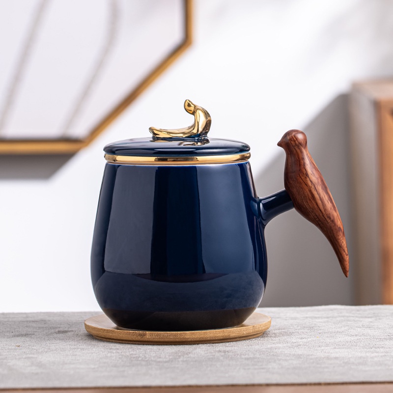 馬克杯木柄陶瓷泡茶杯個人專用過濾辦公室水杯茶水分離杯子禮盒裝