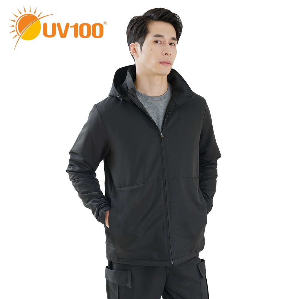 【UV100】 防曬 防潑水保暖帽可拆鋪棉外套-男(AB21836) VOAI