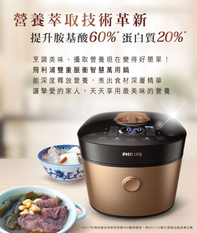 預購 期間限定 送原廠不鏽鋼內鍋 飛利浦philips 雙重脈衝智慧萬用鍋hd2195 小萬金享2年直營保固 蝦皮購物