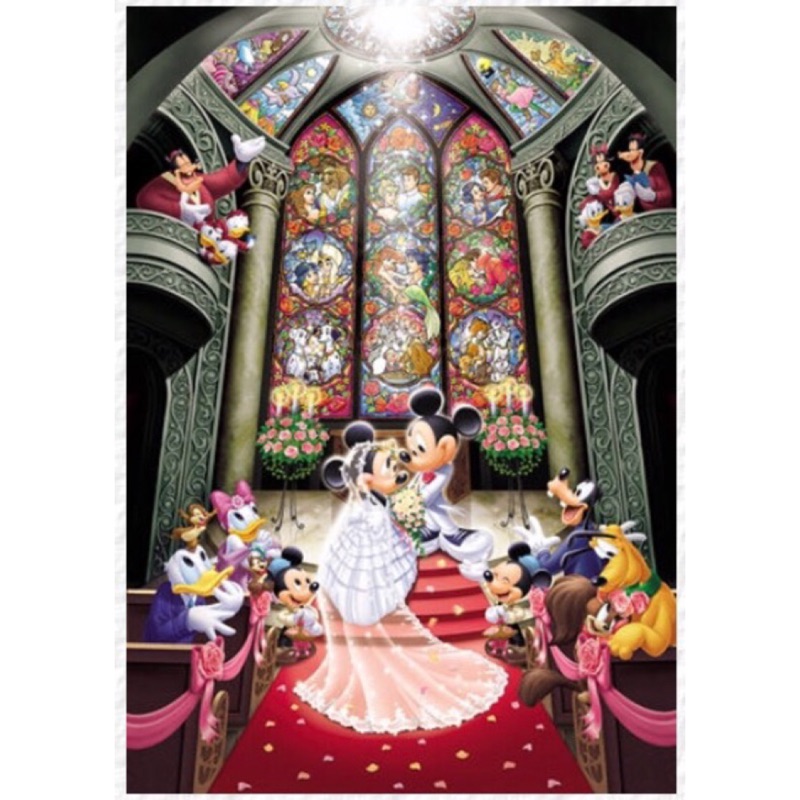日本進口迪士尼透明拼圖1000片 米奇與米妮的夢幻教堂婚禮