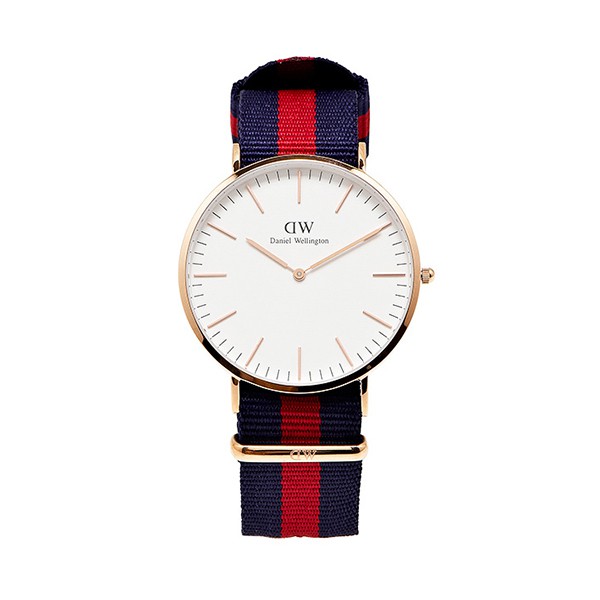 【DW】CLASSIC瑞典時尚品牌經典簡約尼龍腕錶-藍紅x玫金-40mm/DW00100001/原廠公司貨兩年保固