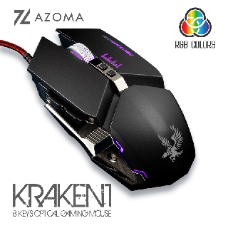 AZOMA KRAKEN1 電競光學滑鼠 8鍵 含滾輪 3200dpi USB 有線滑鼠 黑色