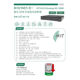 101通訊館~聯順 8路 防盜監控 500萬 DVR UOI EX2 監視器 5M 4M AHD IP D1 HDMI