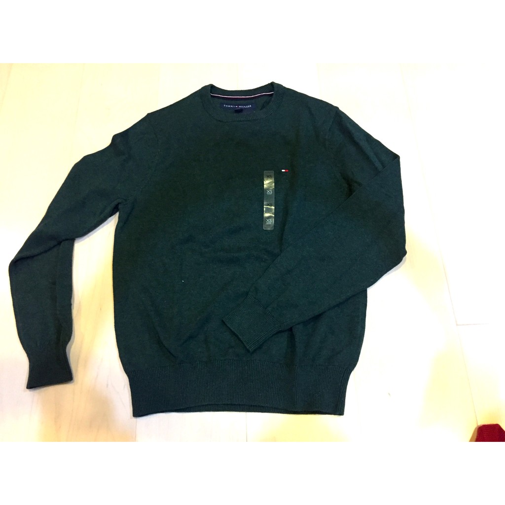 Tommy Hilfiger 美國 素面 現貨 經典logo 三色 女版 xs 圓領 針織衫 全新 棉質 深綠 毛衣