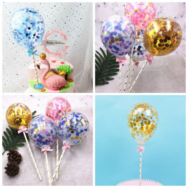 【台灣現貨】蛋糕插旗透明5吋氣球插旗氣球棒托杆甜品裝飾插件