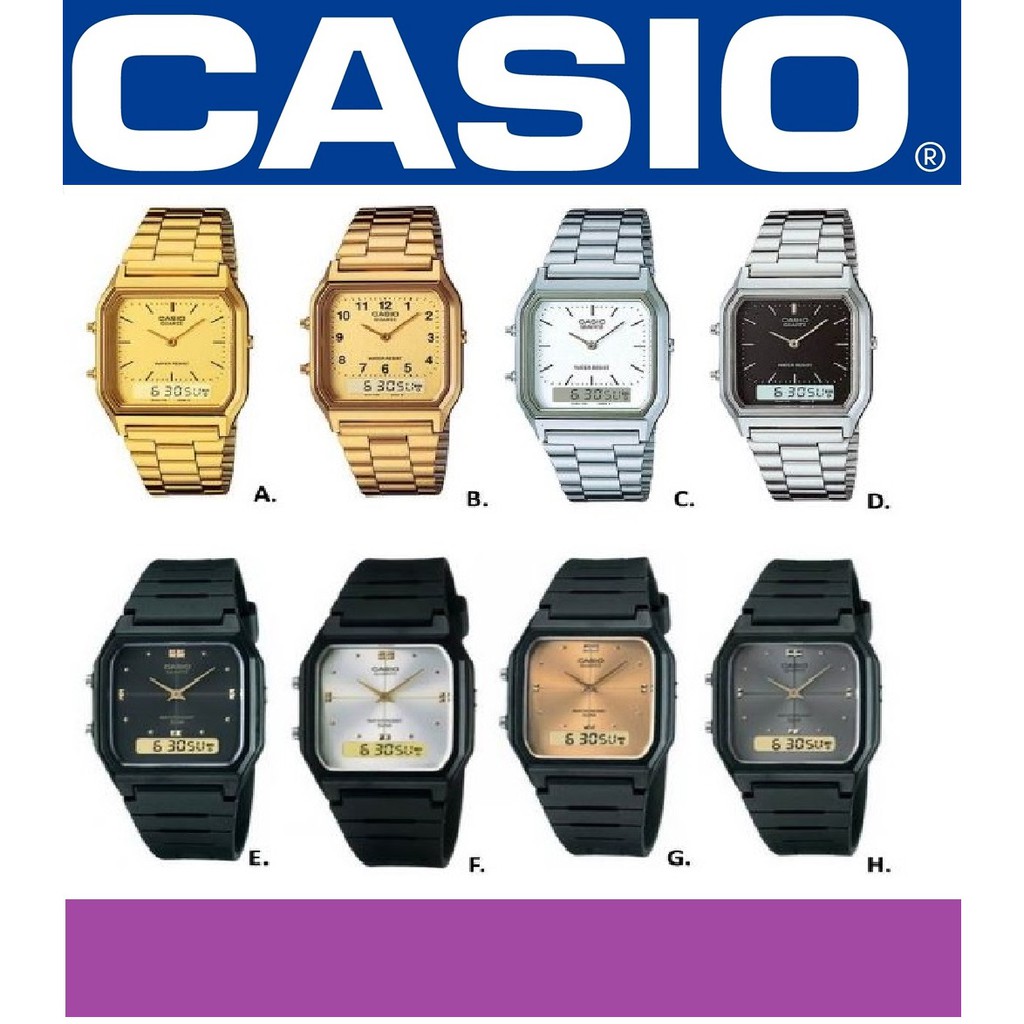 【天龜】CASIO復古型雙顯錶 復刻板長方型中性款男女可AQ-230A  III