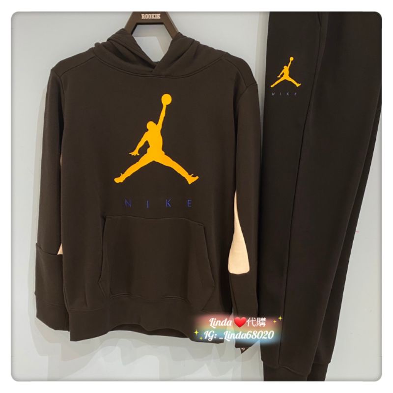 Linda❤️代購 Nike Jordan 無刷毛 黑色 中大童 運動 帽T 長褲 長袖 童裝 套裝