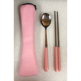 股東會紀念品 粉色 陶瓷 不鏽鋼 餐具組 筷子 湯匙 #16