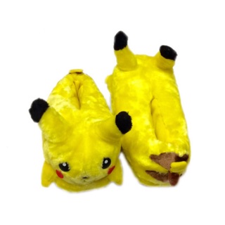 POKEMON竉物小精靈皮卡丘毛絨拖鞋 冬季室內棉鞋保暖鞋 全包跟拖鞋