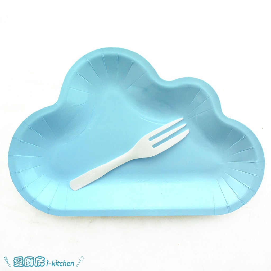 藍雲朵紙盤+叉 5入 生日蛋糕盤 獨立包裝 蛋糕盤 盤叉組 派對盤 紙盤 免洗 餐具 慶生 野餐 【愛廚房】