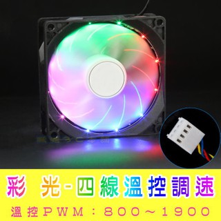 9公分 (藍光／彩光) LED風扇 小4-Pin 溫控 PWM CPU風扇 4線溫控
