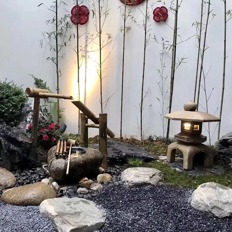 高端户外】日式庭院水景組合枯山水自然石花園石盆石缽竹子流水擺件石槽禪意| 蝦皮購物
