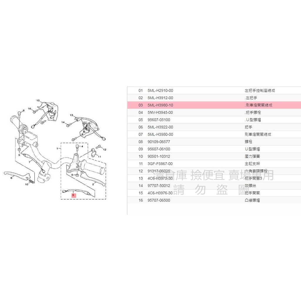 撿便宜料號 5ML-H3980-11 YAMAHA山葉原廠剎車燈開關總成 一代勁戰　二代 新勁戰 左邊 煞車開關