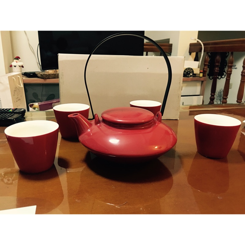桔紅色茶具組/茶壺.茶杯-hola