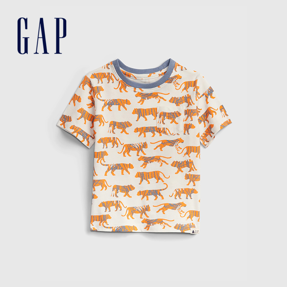 Gap 幼童裝 童趣印花圓領短袖T恤 布萊納系列-老虎圖案(681411)