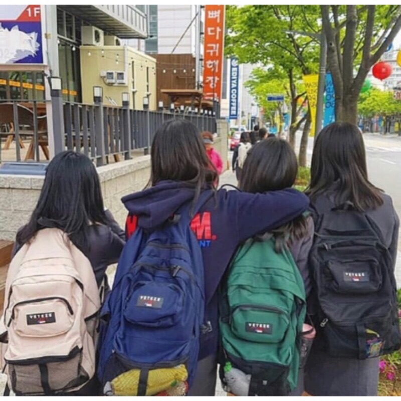 韓國 Veteze 後背包 retro sport bag 黑色 大容量後背包 米色 鏤空 奶茶色 網袋 綠色 學生包