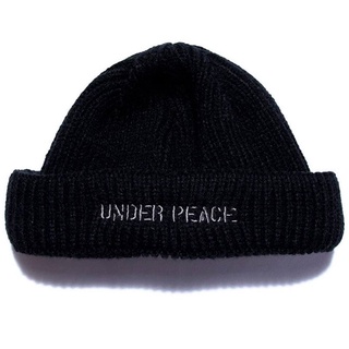 UNDER PEACE - 21AW TAG / WATCH BEANIE LOW 電繡文字 短毛帽 (黑色) 化學原宿