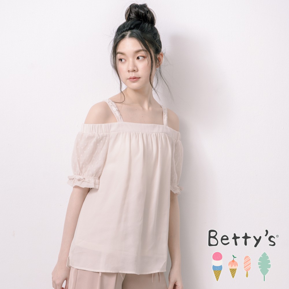 betty’s貝蒂思(81)一字領肩帶縫珠雪紡上衣(淺卡其)