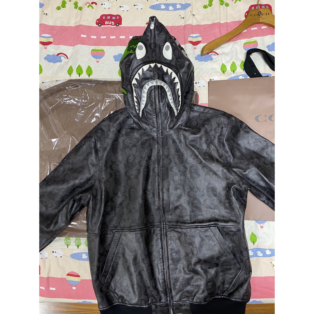 BAPE X Coach Leather Shark Jacket With Hooded