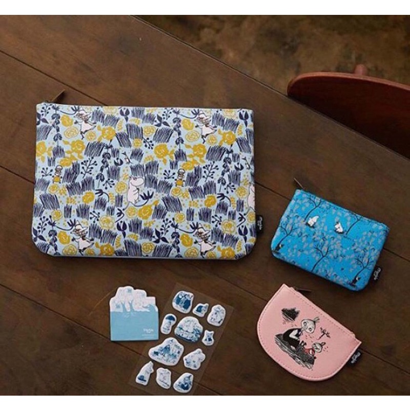 ★JS日雜附錄★ 嚕嚕米 MOOMIN 藍粉花 零錢 面紙 小物 筆電 平板 iPad 收納袋 三件組