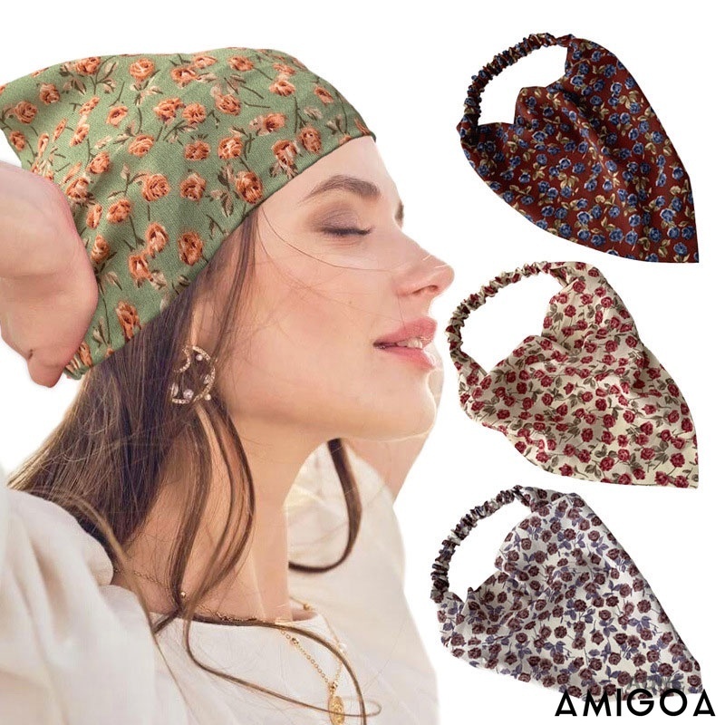 女式全配包包頭三角圍巾彈力花頭巾頭巾 Amigoa 蝦皮購物
