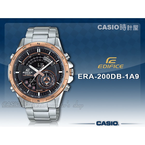 CASIO 時計屋 手錶專賣店 EDIFICE ERA-200DB-1A9 賽車雙顯男錶 不鏽鋼錶帶 黑X玫瑰金錶面