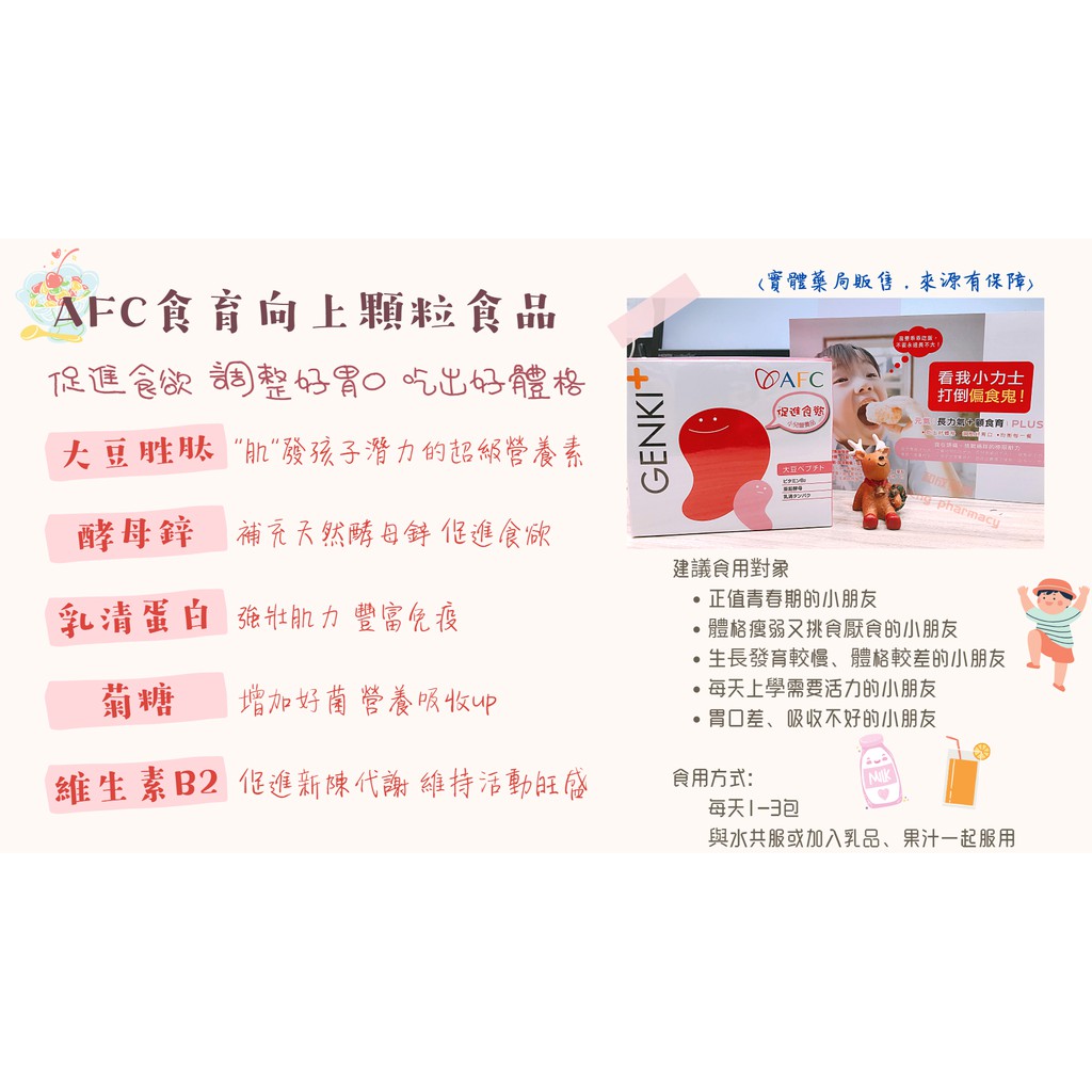 【AFC】GENKI+ 食育向上 60包 日本原裝 酵母鋅/菊糖/乳清蛋白/維生素B2 兒童營養品 挑食孩童 促進食慾