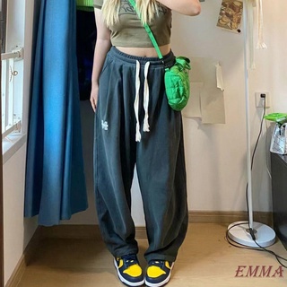 EMMA大尺碼 休閒長褲 寬腿褲 大碼女裝200斤闊腿運動褲女夏胖妹妹寬松顯瘦高腰垂感直筒休閑褲