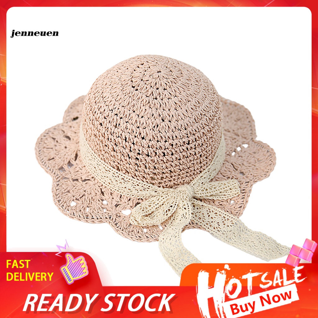 Jen 休閒女孩帽子兒童甜美寬邊太陽帽鏤空遠足 蝦皮購物