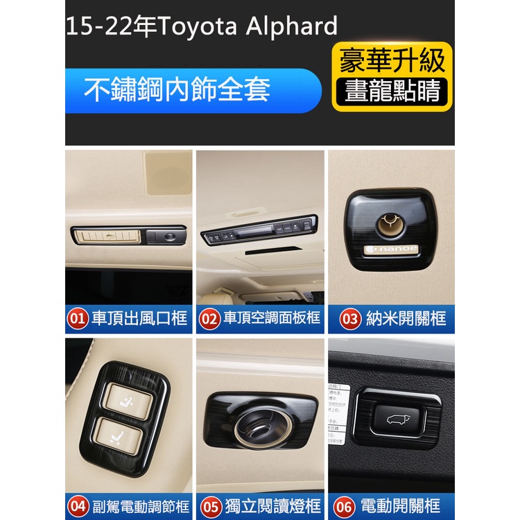 適用15-22年豐田Toyota Alphard出風口黑鈦裝飾條 阿爾法全套黑鈦拉絲內飾框改裝配件