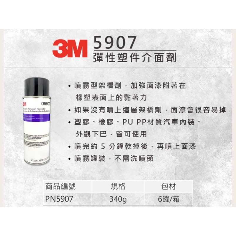 Tin汽車配件 3m 5907 塑膠底漆橡膠底漆pp Pu塑膠材質上漆披覆用介面劑pu鴨尾可噴當底漆 塑膠底漆
