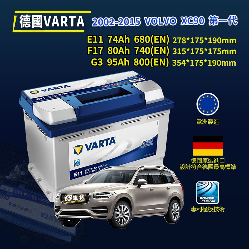 CS車材-VARTA 華達電池 VOLVO 富豪 XC90 02-15年 第一代 代客安裝 非韓製