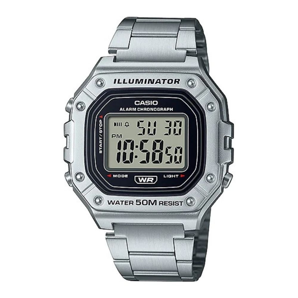 【CASIO】卡西歐 復古金屬感方形電子錶 W-218HD-1A 台灣卡西歐保固一年