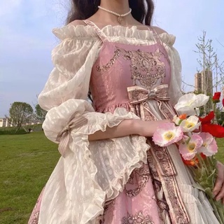 預購*lolita 蘿莉塔姬袖華麗喇叭袖蕾絲雪紡蝴蝶結一字領內搭 華麗 復古 打底衫 設計感 春夏 上衣