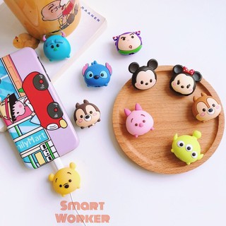 迪士尼 電纜咬卡通模型相容 iPhone 電纜保護器 Mickey Pooh Stitch Disney Tsum Ts